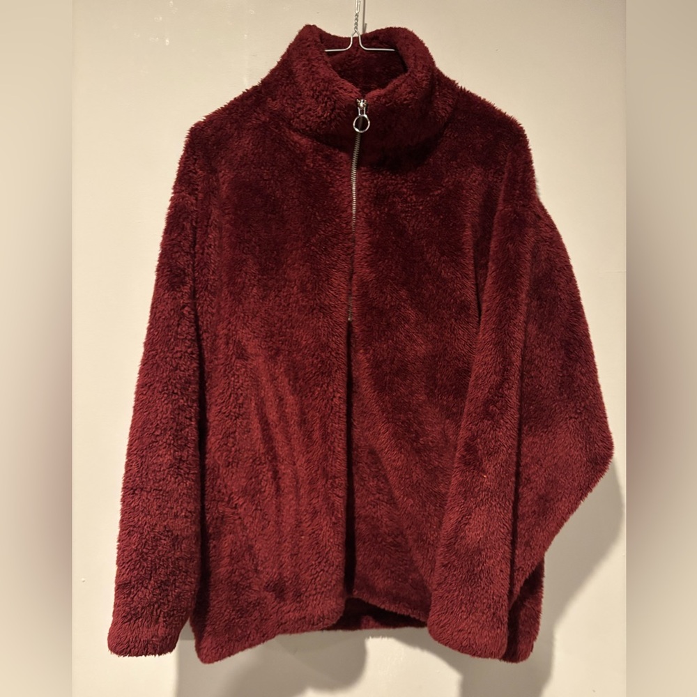 Express Burgendy Teddy Pull-over Jacket
